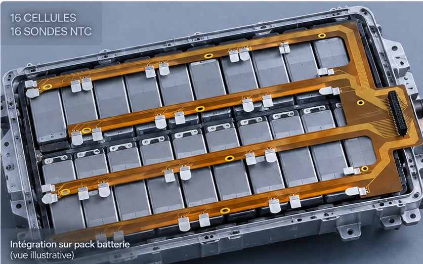 Circuit imprimé flexible intégré à un pack batterie automobile