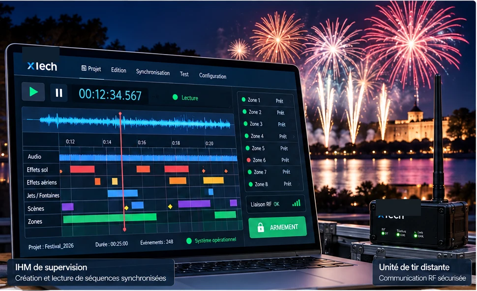 Interface de supervision et communication RF pour spectacle pyrotechnique